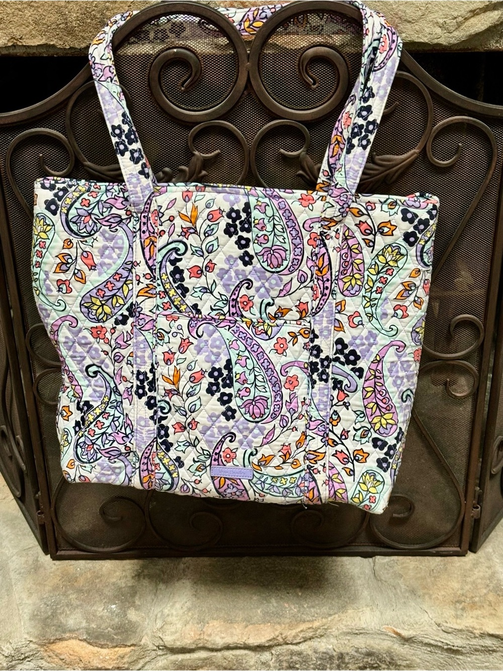 Vera Bradley Lavender Paisley Quilted Tote with Multicolor Floral Accents
